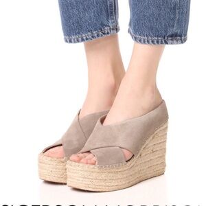 Sigerson Morrison Atifa Suede Espadrille Platform Slide Wedges in Seppia 7.5